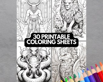 30 pages à colorier de créatures fantastiques | Livre de coloriage imprimable | Coloriages pour adultes | Créatures mythologiques | PDF à colorier numérique