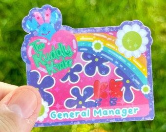 Pink Crab Manager Sticker | Holo Vinyl Sticker | Cute Cartoon Sticker | Funny Sticker | Rainbow Sticker | Silly Sticker |