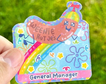 Hotdog Restaurant Manager Holo Sticker: Funny Cartoon Vinyl