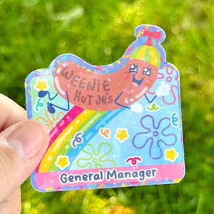 Hotdog Restaurant Manager Sticker | Holo Vinyl Sticker | Cute Cartoon Sticker | Funny Sticker | Rainbow Sticker | Silly Sticker |