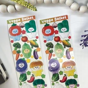 Veggie Basket Plushy Deco Sticker Sheet | Matte Vinyl Sticker | Cute BTS Sticker | Deco Sticker | Kpop Sticker |