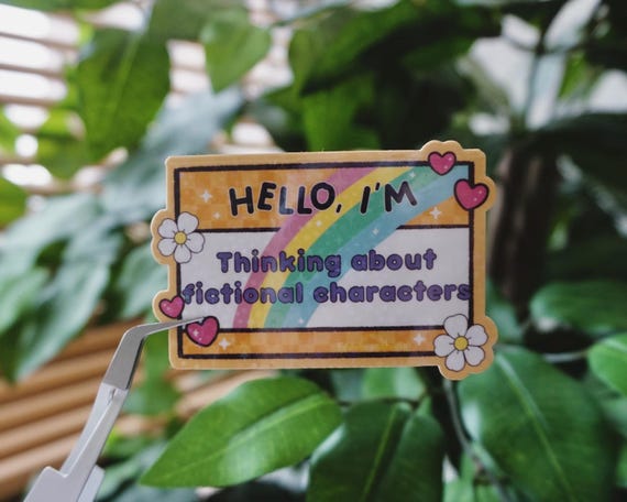 Thinking of Fictional Character Booktok Sticker: Sparkly Holo Vinyl