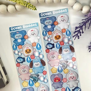 Ocean Buddies Plushy Deco Sticker Sheet | Matte Vinyl Sticker | Cute BTS Sticker | Deco Sticker | Kpop Sticker |