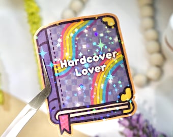 Hard Cover Book Lover  | Vinyl Sparkly Holo Sticker | Bookish Sticker | Fanfic Sticker | Audiobook, Kindle, Book Sticker | Booktok |