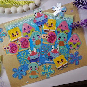 Paquete de pegatinas de Bikini Ocean Buddies / Pegatinas de vinilo holográfico / Pegatinas de dibujos animados / Pegatinas divertidas / Pegatinas del océano / Pegatinas divertidas / Paquete de 7