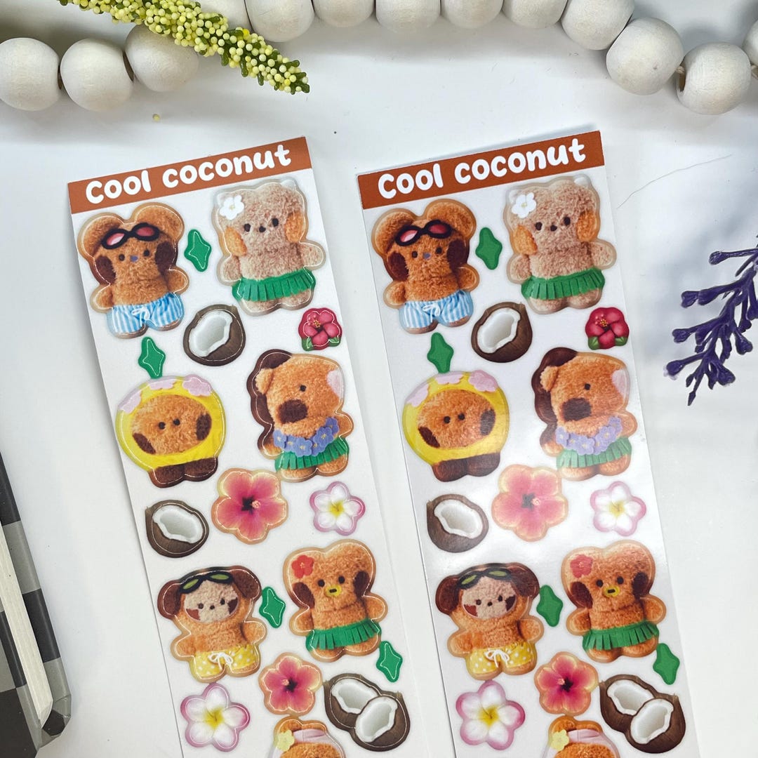Cool Coconut Plushy Deco Sticker Sheet | Matte Vinyl Sticker | Cute BTS ...