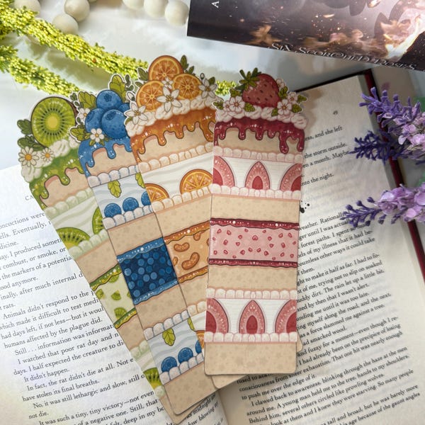Fruity Cake Slice Bookmark: One Sided Laminated Cardstock, Gift for Book Lover