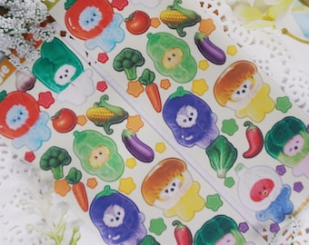 Veggie Basket Plushy Deco Sticker Sheet | Matte Vinyl-Aufkleber | Niedlicher BTS-Aufkleber | Deko-Aufkleber | Kpop-Aufkleber |