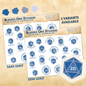 Nat 20 Blessed One Dice Stickers - Sapphire | Adventure Fantasy TTRPG Planner Stickers for Session Notes, Writers, RPG GMs & Players Gifts