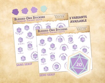 Blessed One Dice Pegatinas - Verdant Knight Vasya / Fantasy TTRPG Nat 20 Planner Sticker / Para notas de sesión, escritores, GM y jugadores de RPG de regalo