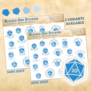 Blessed One Würfel Sticker - Cade's Soulblades | Fantasy TTRPG Nat 20 Planner Sticker | Für Sitzungsnotizen, Autoren, Geschenke RPG GMs & Spieler