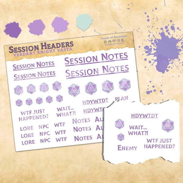 Verdant Knight Vasya Session Stickers | RPG Journaling Planner Stickers | Fantasy Nerdy Stickers for TTRPGs, RPG Player/GM Gifts, & Writers