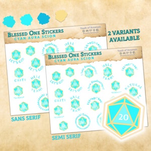 Blessed One Würfel Sticker - Cyan Aura Scion | Fantasy TTRPG Nat 20 Planner Sticker | Für Sitzungsnotizen, Autoren, Geschenke RPG GMs & Spieler
