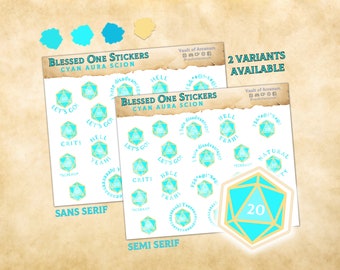 Blessed One Dice Pegatinas - Cyan Aura Scion / Fantasy TTRPG Nat 20 Planner Pegatinas / Para notas de sesión, escritores, regalos RPG GM y jugadores