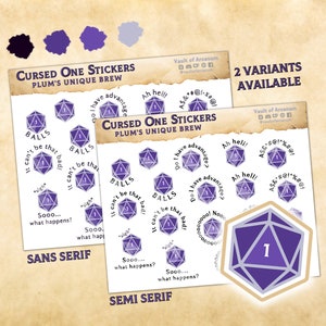Cursed One Dice Stickers - Plum&#39;s Unique Brew | Fantasy TTRPG Nat 1 Planner Stickers | For Session Notes, Writers, Gifts RPG GMs & Players