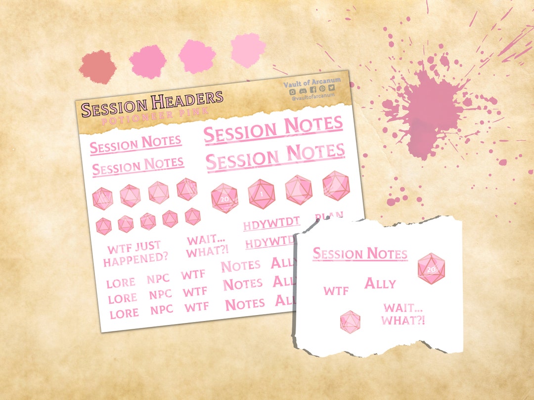 Next Session Sticker Potioneer Pink Session Stickers | RPG Journaling Planner Stickers ...
