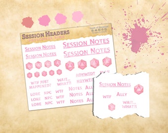 Potioneer Pink Session Pegatinas / RPG Journaling Planner Pegatinas / Fantasy Nerdy Pegatinas para TTRPG, RPG Player/GM Gifts y Escritores