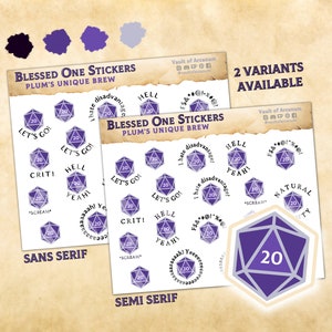 Blessed One Dice Aufkleber - Pflaume Einzigartiges Gebräu | Fantasy TTRPG Nat 20 Planer Sticker | Für Notizen, Autoren, Geschenk-Rollenspiel GMs & Spieler