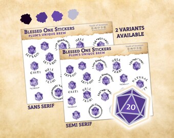 Blessed One Dice Pegatinas - Plum's Unique Brew / Fantasy TTRPG Nat 20 Planner Sticker / Para notas de sesión, escritores, GM de RPG de regalo y jugadores