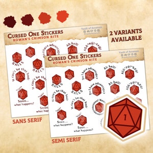 Cursed One Rowan&#39;s Crimson Rite | Nat 1 RPG Journaling Planner Stickers | Fantasy Nerdy Stickers for TTRPGs, RPG Player/GM Gifts, & Writers
