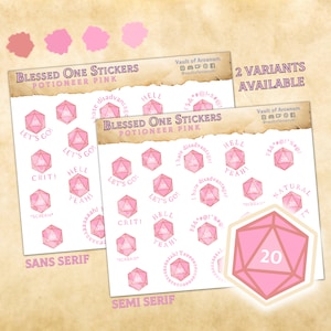 Blessed One Dice Stickers - Potioneer Pink | Fantasy TTRPG Nat 20 Planner Stickers | For Session Notes, Writers, Gifts RPG GMs & Players