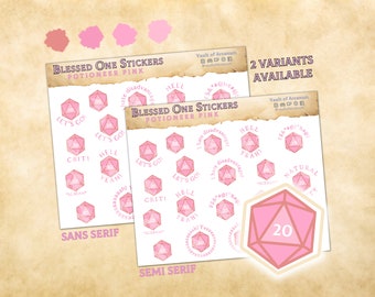 Blessed One Dice Pegatinas - Potioneer Pink / Fantasy TTRPG Nat 20 Planner Pegatinas / Para notas de sesión, escritores, regalos RPG GMs & Players