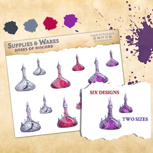 Doses of Discord, autocollants d'objets Donjons brassés et dragons • Cadeau d'autocollants de planificateur de potions de sorcier ringard fantastique, TTRPG, joueurs D&D/GM