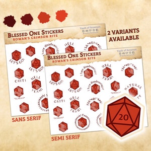 Blessed One Dice Stickers - Rowan's Crimson Rite | Fantasy TTRPG Nat 20 Planer Sticker | Für Notizen, Autoren, Geschenk-Rollenspiel GMs & Spieler