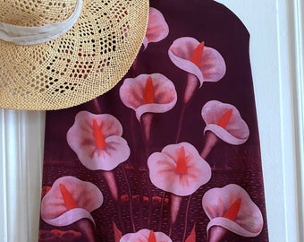 Vintage silk scarf | Calla lily fabric wall hanging | Floral veil with vaporwave aesthetic