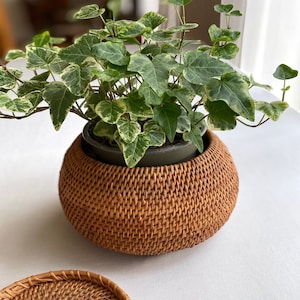 Cesto di vimini rotondo asiatico vintage / Organizer da scrivania in rattan / Oggetti decorativi fatti a mano / Arredamento della camera Coquette