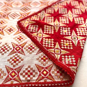 Vintage Embroidered Cotton Table Runner | Christmas Altar Cloth