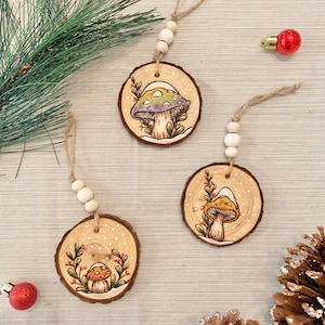Snowy Mushroom Wooden Ornaments