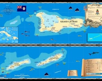 Cayman Islands Laminated Placemat Map 12" X 18"