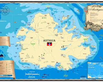 Antigua Laminated Placemat Map 12" X 18"