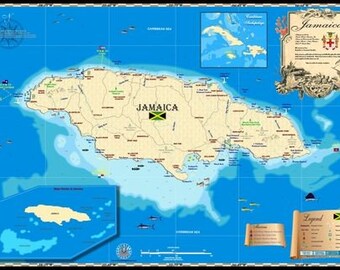 Jamaica Laminated Placemat Map 12" X 18"