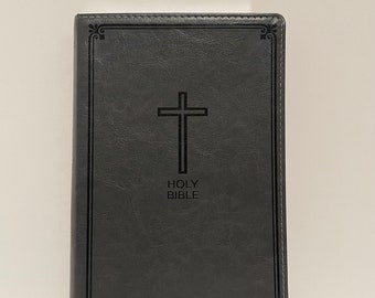 Engraved NKJV Holy Bible, Grey Christian Bible, Baptism Gift