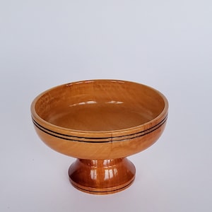 Wooden bowl on foot, round 11.5 cm, cake stand with wooden plate, mid-century style, turned bowl, vintage 60s, footed bowl mid-century wood