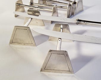 6 soportes para cuchillos Art Déco plateados, soportes vintage para cuchillos chapados en plata de 7,7 cm, soporte para cubiertos, soporte para palillos, decoración festiva para la mesa