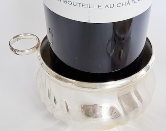 Silver-plated bottle rack, 9 cm, for bottles, candle plate, small bowl, vintage 1930s-40s for the home bar, silver bowl