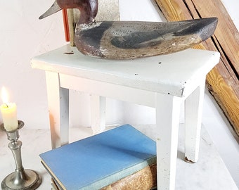 Antique stool, wooden stool, white painted step, country house decor, shabby chic footstool, flower bench, footstool, step stool, bench, stool
