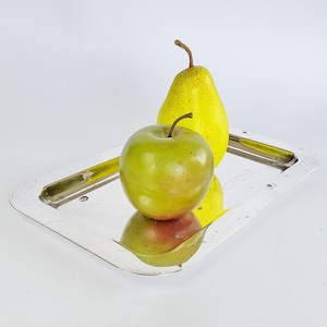 Vintage silver-plated small tray, 19.5 cm, engraved football trophy RSC Anderlecht, rectangular, sugar and milk, decorative tray, coaster.