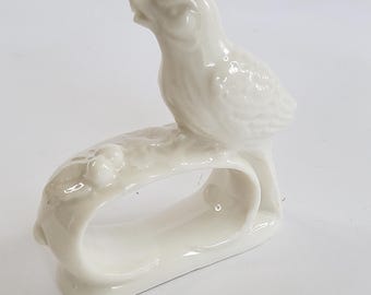 Serviettenring weißes Porzellan mit Vögelchen, ovale Serviettenmanschette, Vintage Ring Tischdeko, Serviettenhalter Täubchen, Vintage Tafel