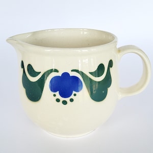 Small blue and white ceramic jug, pitcher, 12 cm high, vintage, circa 1950s, GDR milk jug, small pitcher, GDR, handled pot, shabby chic, country style