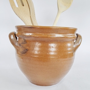 Clay pot, pottery pot, 15 cm, ceramic planter, brown vintage storage container, wooden spoon container country house kitchen, shabby country kitchen