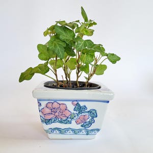 Maceta pequeña, 7 cm, maceta, jarrón, maceta de cerámica, estilo chinoiserie, decoración rosa y azul, maceta pequeña china