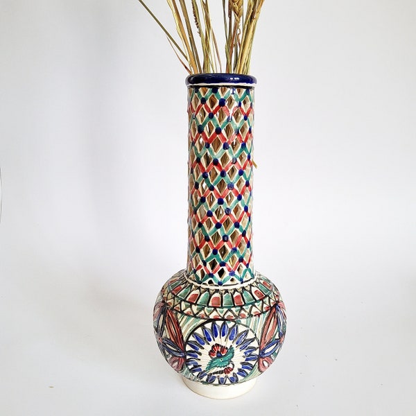 Vase en céramique à motif ajouré, vase algérien, vase nord-africain, céramique berbère vintage, artisanat nord-africain