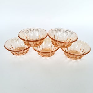 5 pink vintage compote bowls, 11 cm, Rosalin glass, 1960s, dessert bowls, retro tableware, glass bowls country kitchen, midcentury