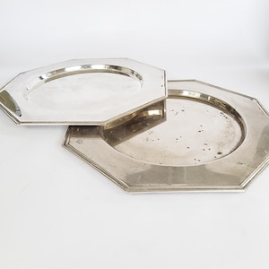 2 vintage trays 28 cm, octagonal coasters or underplates, old silver-plated plate decoration, octagonal, decorative tray, candle plate