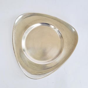 Triangular coaster 16 cm, for bottles, mid-century candle plate, silver-plated bowl, home bar, silver plate, vintage silver