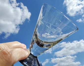 5 old small wine glasses, Art Deco sweet wine glasses, aperitif glasses made of cut vintage glass with black base